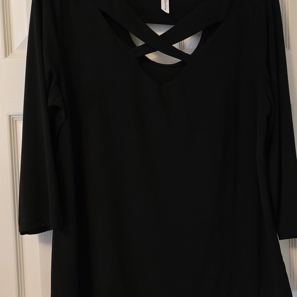 Black Cross-Front Long Sleeve Top